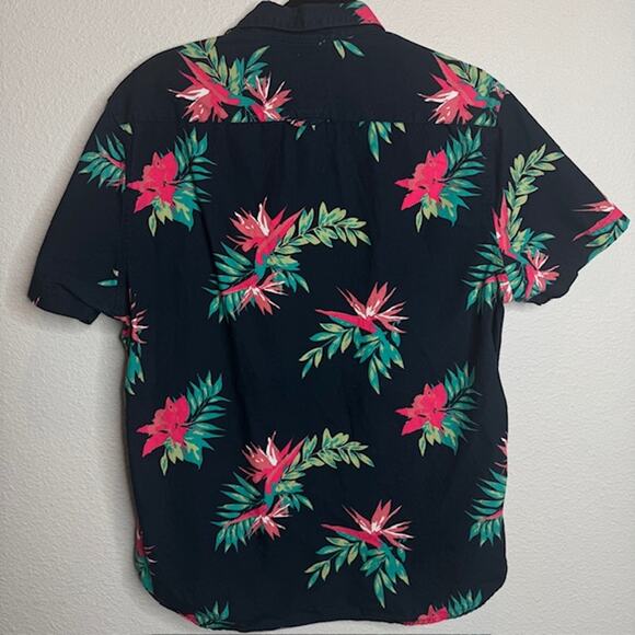 Denim & Flower Navy Button Up Floral Hawaiian Shirt Sz Large - Picture 4 of 10